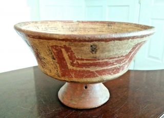 Large Pre Columbian Rattle Base Pedestal Bowl - Panama - Circa 400 To 600 Ad