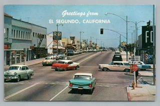 Main Street El Segundo California Vintage Los Angeles Postcard Cars 1968