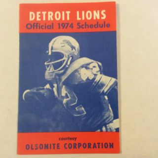 1974 Detroit Lions Football Official Pocket Schedule Vintage Nfl
