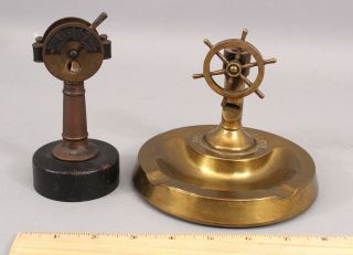 2 Antique Nautical Brass Ships Wheel & Ships Telegraph Cigar Cutters,  Nr