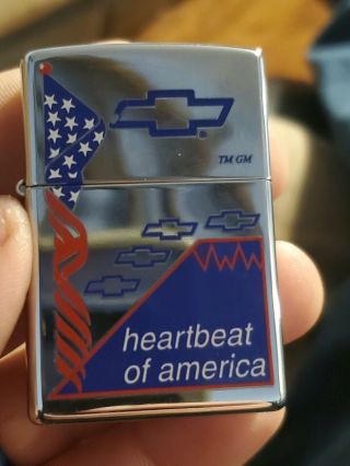 Vintage Zippo Lighter The Heartbeat Of America Chevrolet Chevy American Flag Usa