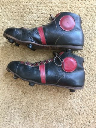 AWESOME Early Antique Old 1910 ' s ALL Leather 2 TONE Football Cleats Boots Soccer 2