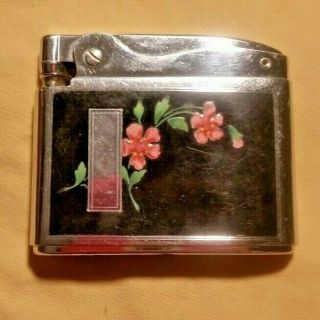 Vintage Ronson Adonis Cigarette Lighter Enamel Floral Flower Pink