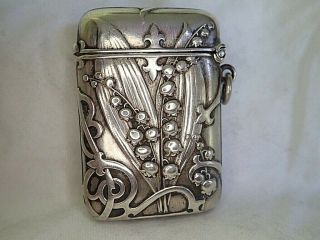 C1900 Antique French Silver Art Nouveau Vesta Case Matchsafe Lily Of The Valley