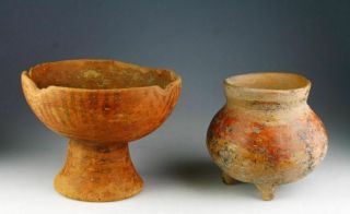 Sc A Pre Columbian Pottery Pedestal Bowl And Tripod Jar,  Narino