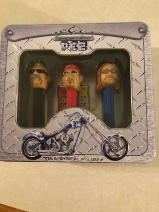 Vintage Orange County Choppers Pez Dispensers In Collectible Tin