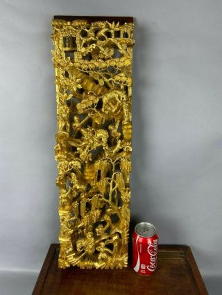 19th/20th C.  Chinese Gilt Wooden Carved Warriors Panel