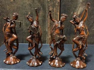 China Collectable Handwork Boxwood Carve Four Classical Belle Tibet Set Statue