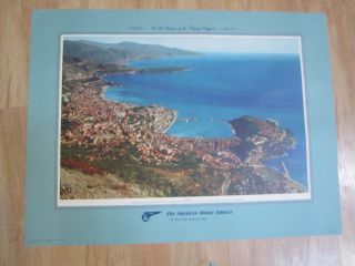 Old Vintage 1953 Pan American Airways - Monaco - Travel Poster - Flying Clippers