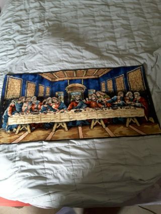 Vintage Jesus The Last Supper Rug Tapestry Wall Hanging Made In Italy 39.  5 " X20 "