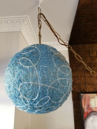 Vtg Rare Mcm Old Blue Lucite Spaghetti Hanging Swag Ball Lamp Mid Century Modern