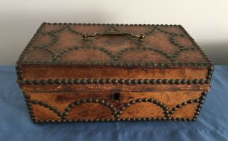 Antique Small Leather Covered Document Box Painted Wallpaper