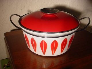 Red White Cathrineholm Norway Lotus Enamelware Dutch Oven Pot Lid