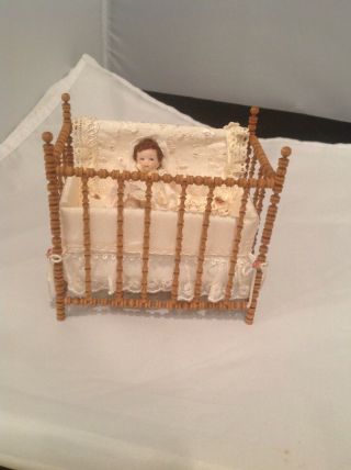 Wood Dollhouse Crib 1:12 Scale Baby Nursery Miniature