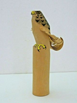 Vintage Hand Carved Painted Wood Japanese Bird Hawk? Signed
