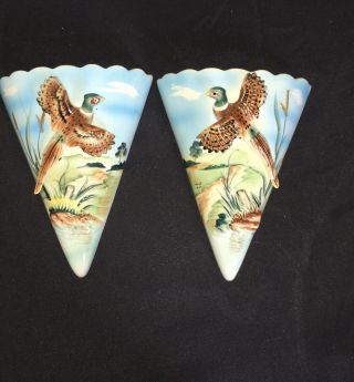 Vintage Set Of 2 Holt Howard 1958 Pheasant Wall Pockets Vases Bird Pocket Japan