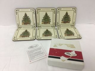 Vintage Pimpernel Christmas Tree Coasters,  Set Of 6,  Cork Back