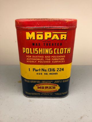 Rare Vintage Mopar Michigan Auto Wax Treated Polishing Dust Cloth Tin Gas Oil