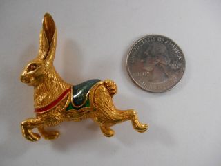 Vintage Museum American Folk Art Gold Tone Enamel Bunny Rabbit Brooch Pin 1994