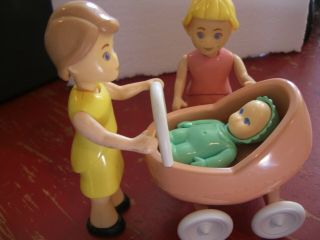 Vintage Little Tikes Dollhouse Aqua Baby - Buggy Pram - Mom & Girl Daughter Vguc