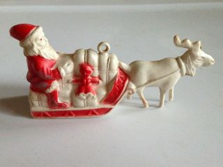 Vintage Soft Hollow Irwin Style Plastic Santa Claus Non Inflam Sleigh Ornament