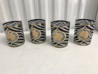 Set Of 4 Vintage Cera Zebra Bar Glasses Barware