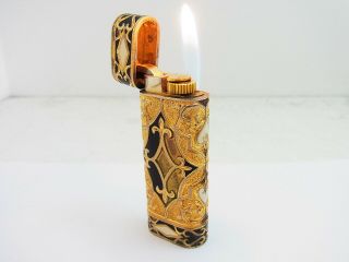 Cartier Paris Roy King 18k Gold Plated Hand Carving Engraved Gas Lighter