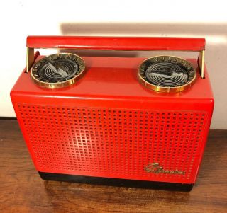 Vintage Portable Sylvania Red Tube Radio 433 Retro Mid Century Atomic