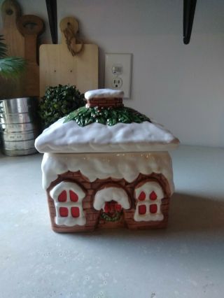 Vintage Christmas Gingerbread Cookie Jar House Made In Taiwan