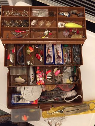 Vintage Fishing Fenwick Tackle Box Full Of Fishing Accessories