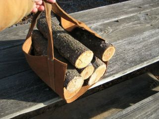 Vintage Leather Log Wood Carrier - Rugged Camping Firewood Tote