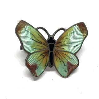 O F Hjortdahl Norway Antique Sterling Silver Enamel Butterfly Brooch Pin