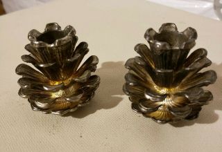 Vintage Decorative Solid Brass Pine Cone Candle Holders Collectibles