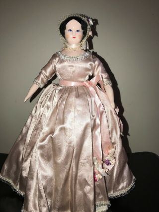 Doll 12” Ruth Gibbs Pink China Black Painted Hair Gold Dipped Slippers 1950s