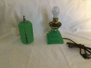 Antique Jadeite Green Depression Glass Art Deco Skyscraper Table Lamp Vintage