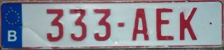 Belgium License Plate 333 Aek Brussels