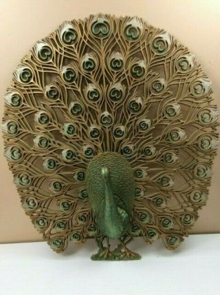 Vintage Burwood 4314 Large 3d Peacock Wall Hanging Gold & Green