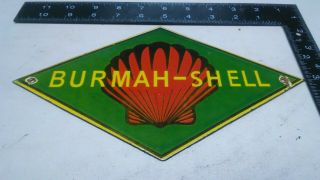 Old Vintage Burma Shell Gasoline Oils Porcelain Sign Gas Pump Plate