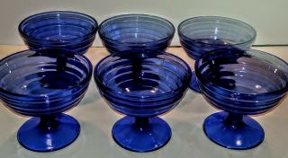 6 Vintage Hazel Atlas Moderntone Cobalt Blue Sherbet Dessert Depression Glasses