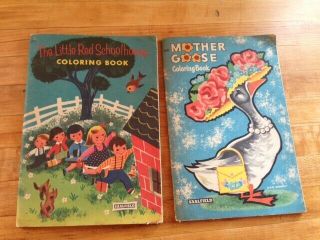 2 Charming Small Vintage Saalfield Coloring Books,  1950 