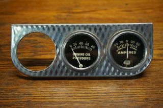 Vintage Diamond Chrome Under Dash Ammeter Engine Oil Pressure Gauge Kit