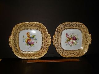 Pair Antique English Porcelain Cake Plates Derby Or Worcester Early 19th Century