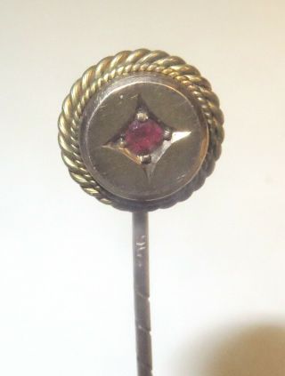 Vintage Estate Antique Victorian Ruby Round Gold Hat Stick Lapel Pin 2