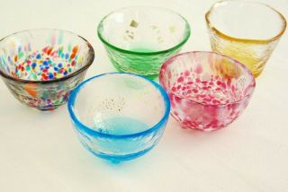 Sakazuki Japanese Glass Sake Cup Set Of 5 Tsugaru Bidro Made In Japan F/s