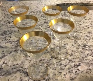 Set Of (6) Vintage Wine Glasses With Gold Filigree Rim | Euc | Culver?