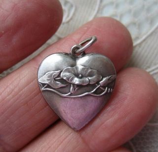 Antique Victorian Art Nouveau French 800 Silver Puffy Flower Heart Charm