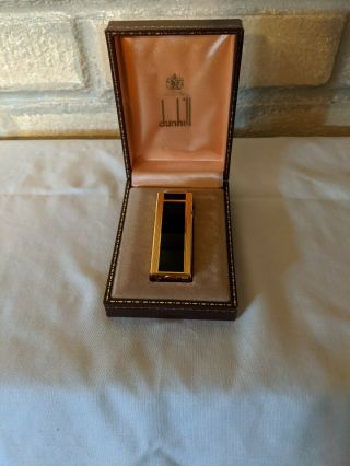 Vintage Dunhill Rollagas Lighter Black Lacquer & Gold W/box Paperwork Swiss