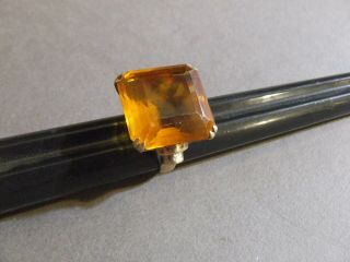 Large Vintage Art Deco Sterling Marked Square Cut Citrine Cocktail Ring Size 7.  5