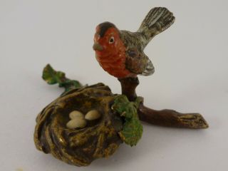 Vintage Vienna Cold Painted Bronze Bird On Nest W/ Eggs Figurine Franz Bergmann