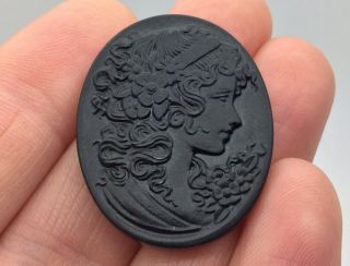 Antique Vintage Carved Black Onyx Agate Loose Cameo Stone - Brooch - Pendant